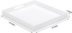 White Modern Acrylic Ottoman Tray with Cutout Handles 22x22 Inch Over-Sized Serving Tray Rubber Boot Tray Organizer Decorative Tray for Living Room, Bedroom,Bathroom and Kitchen Tabletop