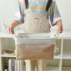 Fabric Storage Baskets - Rectangular Baskets for Organizing Fabric, Shelves & Decorative Use (White & Khaki)