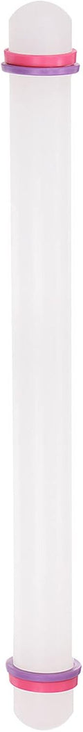 HARFINGTON Fondant Rolling Pin 18 Inch x 0.98 Inch Adjustable Guide Rings Non-Stick PP Plastic Fondant Roller Dough Roller Kitchen Decorating Tools for Cookie Pastry Pizza Clay