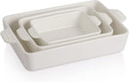 Sweejar Ceramic Bakeware Set, Rectangular Baking Dish for Oven Lasagna Pans for Cooking, Kitchen, Cake Dinner, Banquet and Daily Use, 11.8 x 7.8 x 2.76 Inches of Casserole Dishes (White)