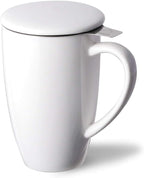 Sweejar Porcelain Tea Infuser Cup with Lid, 16 oz Teacup with Strainers for Loose Leaf, Microwave and Dishwasher Safe Coffee Mug, Steeping Mug for Tea Drinkers,Christmas Gift (White)