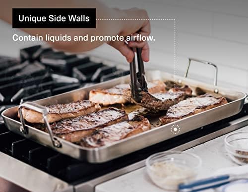 Misen Stainless Steel Roasting Pan with Handles - Versatile 5-Ply Design, Easy Grip Handles, Multi-Functional Cooking, Ideal for Baking, Searing, & Roasting, Superior Heat Conduction, Premium - 13"