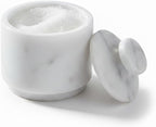 White Marble Salt Cellar with Lid| 3.2 Inch Elegant Kitchen Condiment Keeper| Decorative Salt Holder| Salt Cellar Marble| Salt, Sugar, Spices Container,Salt Bowl