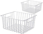 Slideep Freezer Baskets Storage Basket Organizers, Deep Wire Farmhouse Bins Container with Handles for Kitchen, Pantry, Cabinet, Car, Bathroom Pearl White, 4 Pack