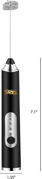 DSP Handheld Milk Frother Rechargeable, Electric Whisk for Coffee, 2 Stirring Rods 3 Speed Adjustable, Low Noise Drink Whisk for Lattes, Matcha, Hot Chocolate, Egg (Midnight Black)