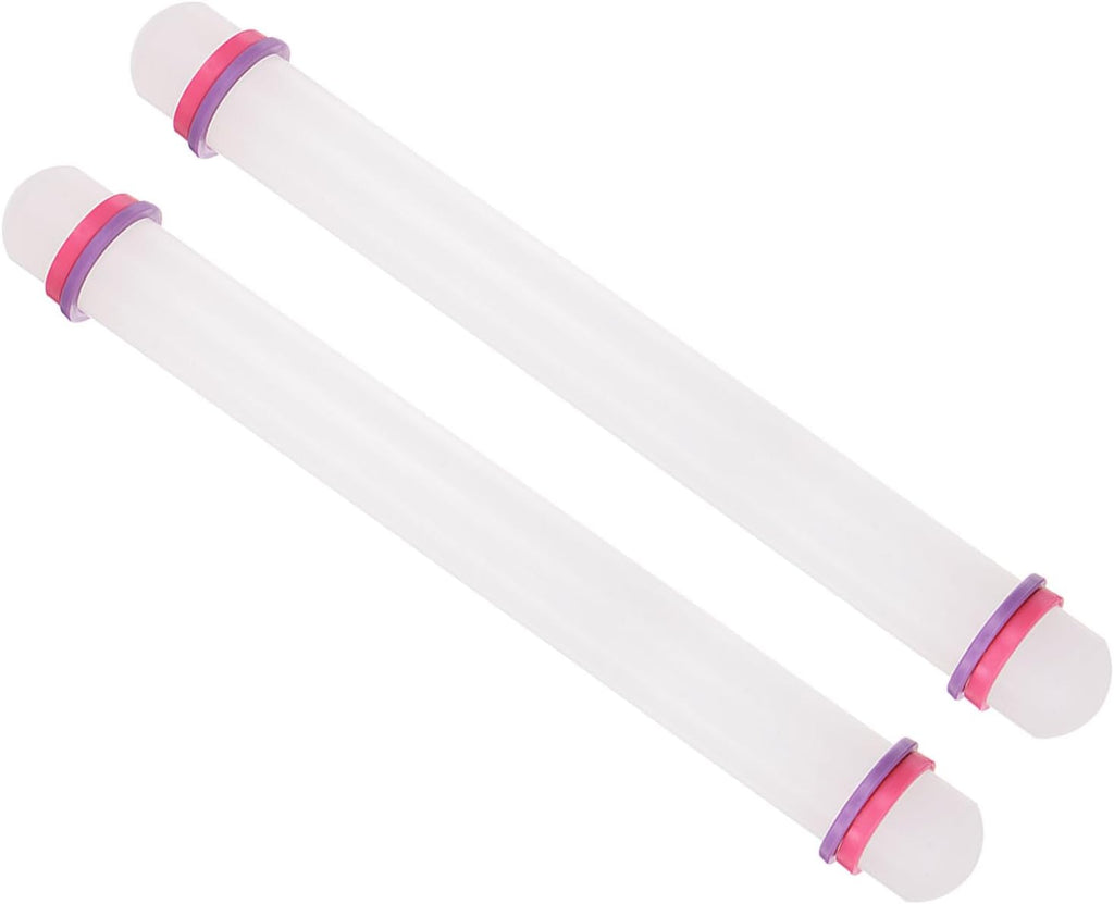 Fondant Rolling Pin, 13" Length, PP Plastic Non-Stick Guide Rings Fondant Roller Dough Roller - (Applications: for Baking Fondant DIY), 2-Pieces