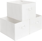 StorageWorks Storage Baskets for Shelves, Foldable Fabric Closet Storage Bins with Handles, Fabric Storage Bins Clothes Organizer, White, 3-Pack, Extra Large