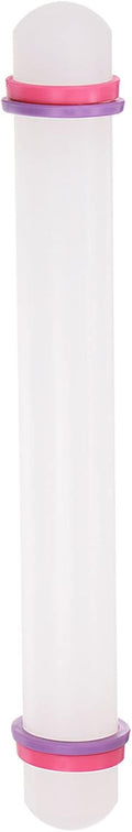 HARFINGTON Fondant Rolling Pin 9 Inch x 0.98 Inch Adjustable Guide Rings Non-Stick PP Plastic Fondant Roller Dough Roller Kitchen Decorating Tools for Cookie Pastry Pizza Clay