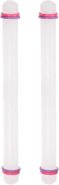 HARFINGTON 2pcs Fondant Rolling Pin 18 Inch x 0.98 Inch Adjustable Guide Rings Non-Stick PP Plastic Fondant Roller Dough Roller Kitchen Decorating Tools for Cookie Pastry Pizza Clay