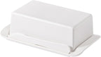 Butter Dish with Lid, Large Butter Dish with Lid for Countertop, Built-in Knife Slot Butter Keeper for Kitchen or Fridge, Bamboo Fiber Butter Tray, Butter Holder for 2 Sticks(White, Large)