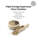 Pride of India - PACK of 6 - Triple Omega Superseed Flour 1 lbs (454 gm) Nutty Earthy Taste Milled in Small Batches | Chia Flax Sesame Seed mix | Used for Cooking Baking Coating Muffins Smoothies