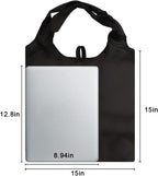 Aricsen 10 Pack Durable Folding Large Kitchen Reusable Shopping Bags with Handles Bulk, Recycle Foldable Grocery Heavy Duty Washable into Pocket Portable Nylon Tote, Polyester Cloth, Black