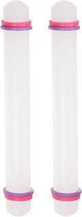 HARFINGTON 2pcs Fondant Rolling Pin 9 Inch x 0.98 Inch Adjustable Guide Rings Non-Stick PP Plastic Fondant Roller Dough Roller Kitchen Decorating Tools for Cookie Pastry Pizza Clay