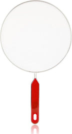Splatter Screen for Frying Pan, Grease Splatter Guard, Stainless Steel Splatter Guards for Frying with Long Handle, Kitchen Oil Splash Guard Cooking Shield, Fine Mesh Strainer (Red, 10 inch)