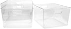 Isaac Jacobs 3-Pack XL Clear Storage Bins with Handles, Plastic Organizer for Office, Home, Kitchen, Pantry, Closet, Kids Room, Cube Shelf, Non-Slip Container Set (3-Pack, Extra-Large)