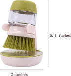 Dish Brush with Soap Dispenser, Dishwashing Kitchen Scrub Brushes Dish Scrubber with Holder Drip Tray, for Cleaning Pan, Pot, Sink