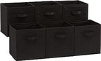 Amazon Basics Collapsible Fabric Storage Cubes Organizer with Handles, Sturdy, Black, 10.5-x-10.5-x-11-inch, Pack of 6