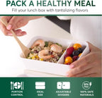 Umami Bento Box Adult All-In-1 w/4 Utensils, 2Sauce Jars, 2 Dividers, 100% Leakproof, Microwave & Dishwasher Safe, Stackable Bento Lunch Box Containers for Men/Women, White Bamboo, 40 oz