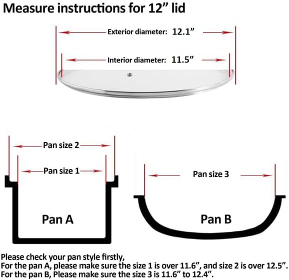 12 inch Tempered Glass Lid for Pots, Frying Pans and Skillets, Replacement Cover with Stainless Steel Knob Handle, Dishwasher Safe