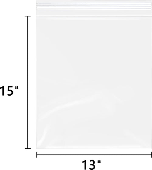 13" x 15"(200 Count) Large Zip Poly Bags - Clear Plastic Reclosable Storage Zipper Bags 2 Mil for Clothing, T-Shirts, Pants