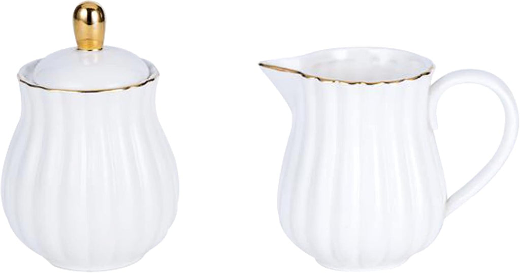 Jusalpha Fine China Pink Teapot and Creamer Sugar Bowl Set, TW (White)