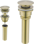 Dual Use Pop Up Drain Stopper,Bathroom Vanity Vessel Sink Stopper,Brushed Gold, for Basin With or Without Overflow hole,SE83999BG