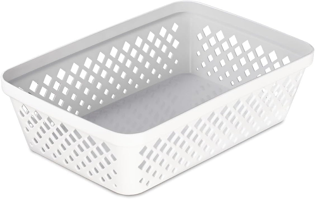 Glad Plastic Storage Basket Set - Multipurpose Drawer Trays, Kitchen Pantry Containers, and Bathroom Bins - 6 Pack Medium Organizers, White
