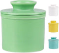 Ceramic Butter Crock with Lid, Countertop French Butter Keeper with Water Line for Spreadable Soft Butter, Matte Mint Green