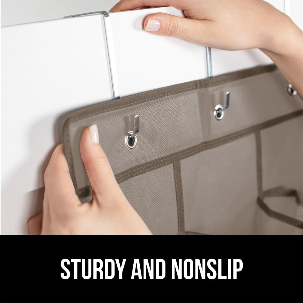 GORILLA GRIP Over the Door Shoe Organizer, 24 Large Breathable PVC Pockets, Space Saving Hanging Storage Holder, Closet Rack Hanger Holds Up to 40 lbs, Hangs on Closets for Shoes 2 Pack, Beige