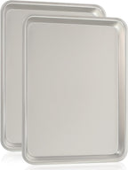 Commercial Quality Baking Sheet Pan Set, Natural Aluminum Cookie Sheet, Umite Chef Encapsulated Galvanized Steel Rim Warp Resistant Baker's Quarter Sheet Pan, Cookie Tray Pans for Baking, Roasting