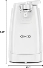 BELLA Electric Can Opener and Knife Sharpener, Multifunctional Jar and Bottle Opener with Removable Cutting Lever and Cord Storage, Stainless Steel Blade, White