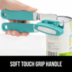 GORILLA GRIP Heavy Duty Stainless Steel Smooth Edge Manual Can Opener and Bottle Openers, Soft Comfortable Handle, Oversized Handheld Turn Knob, US Designed Multifunctional Kitchen Tool, Turquoise