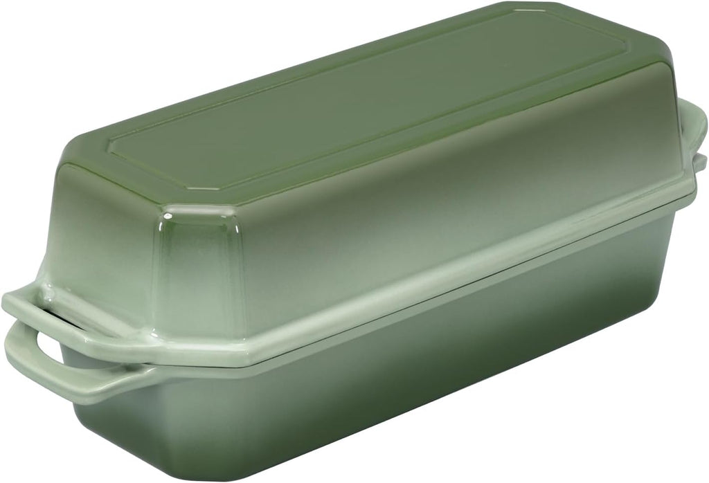 Bread Pan Cast Iron Loaf Pan with Lid Bread Loaf Pan 13x5 Inch Enameled Cast Iron Sourdough Bread Pan,AquaGreen
