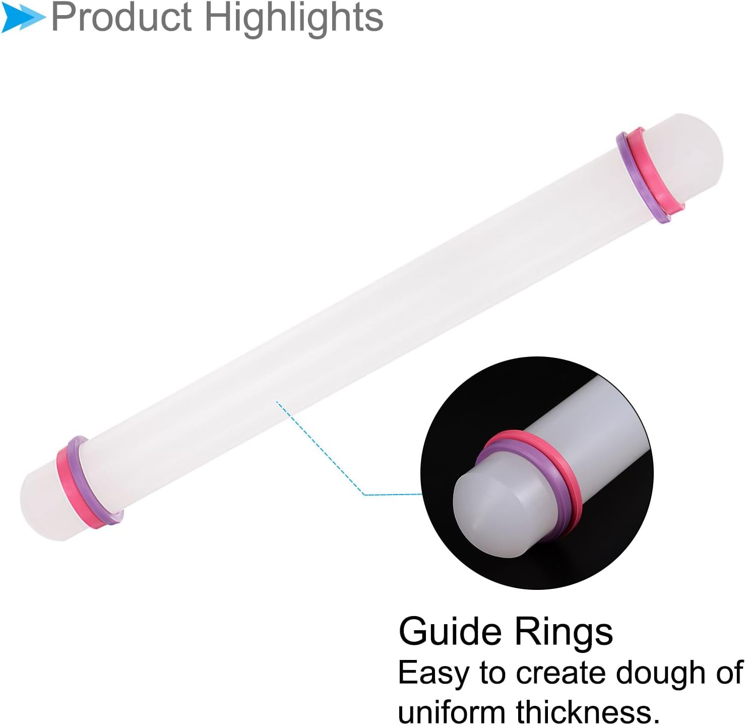 Fondant Rolling Pin, 13" Length, PP Plastic Non-Stick Guide Rings Fondant Roller Dough Roller - (Applications: for Baking Clay DIY)