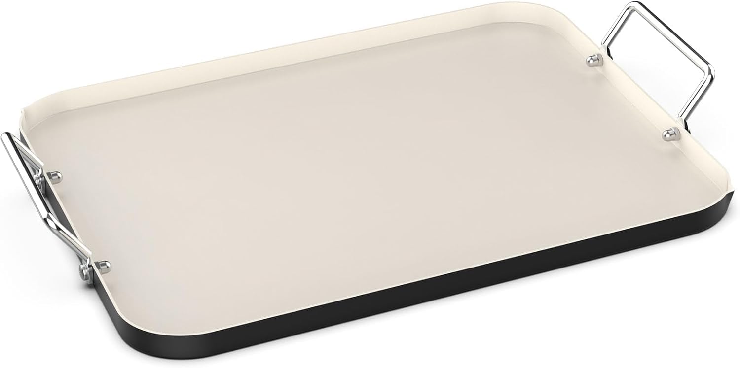 17.7" x 13" Burner Griddle Pan for Stove Top Oven, Stainless Steel Handles, Non Stick Ceramic Griddle Pan Griddle Skillet, PTFE Free PFOA Free, Black