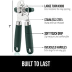 GORILLA GRIP Heavy Duty Stainless Steel Smooth Edge Manual Can Opener and Bottle Openers, Soft Comfortable Handle, Oversized Handheld Turn Knob, US Designed Multifunctional Kitchen Tool, Hunter Green