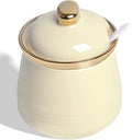 HAOTOP 12oz Sugar Bowl with Lid and Spoon,Simple Ceramic Sugar Jar Sugar Container Sugar Dispenser Coffee Bar Accessories, Modern Kitchen Countertop Canisters, Beige
