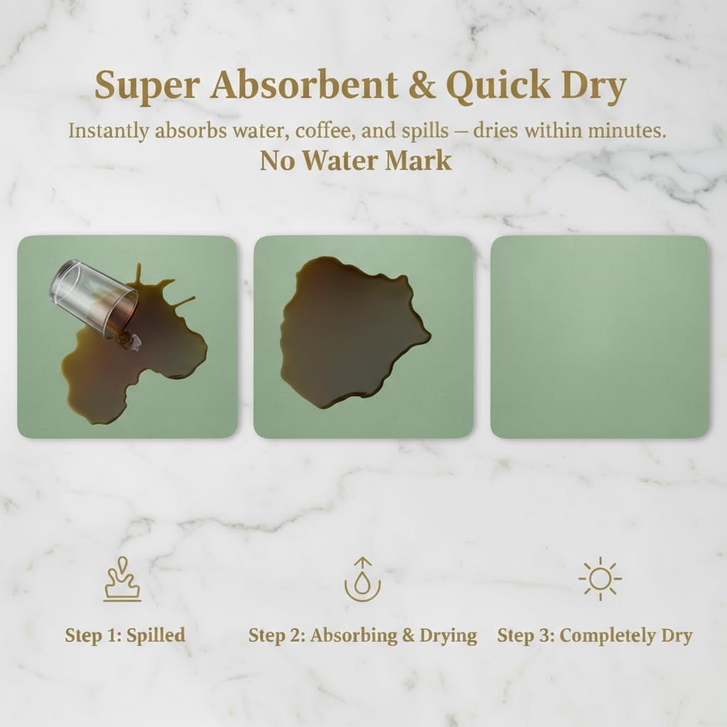 Dish Drying Mat Super Absorbent – 24" x 16" Coffee Mat for Countertops – Non-Slip Drying Mat for Kitchen Counter – Easy to Clean Water Absorbent Mat – Large Dish Drying Mats (Sage)