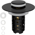 Universal Bathroom Sink Stopper Hair Catcher Upgraded with 2-Layer Detachable Filter Basket, 4 in 1 Pop Up Drain Strainer, Anti-Clog, Odor-Block, Universal Fit for 1.1''~2.36'' Sinks, Matteblack