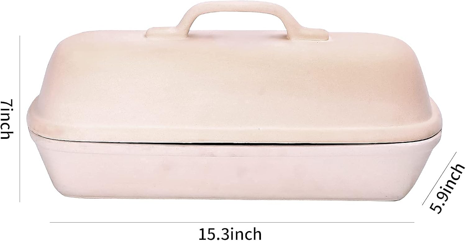 Goodview Household Superstone Covered Baker,Unglazed stoneware bakeware,Square Bread Porcelain Baking Pan,Bakes Italian Bread with Light Crumb and Crusty Crust (15.3 * 5.9 * 7 in)