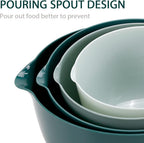 BoxedHome Green Ombre Nesting Plastic Mixing Bowl Set With Pour Spout, Microwave and Dishwasher Safe, BPA free Non-Slip Base, Set of 4 Size 1.7, 2.5, 3.5 and 4.5qt, Great for Prepping, Baking, Cooking