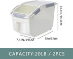 20Lbs 2 Pack Food Storage Container with Scoop, Airtight Rice Storage Bins Flour Containers Pet Food Dispenser with Handle & Wheels, Plastic Kitchen Pantry Organization for Cereal Baking Supplies