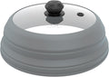 Microwave Splatter Cover Vented Glass Splatter Guard Lid with Collapsible Silicone for Food as Pot Cover Plate 9.8 inch Light Grey