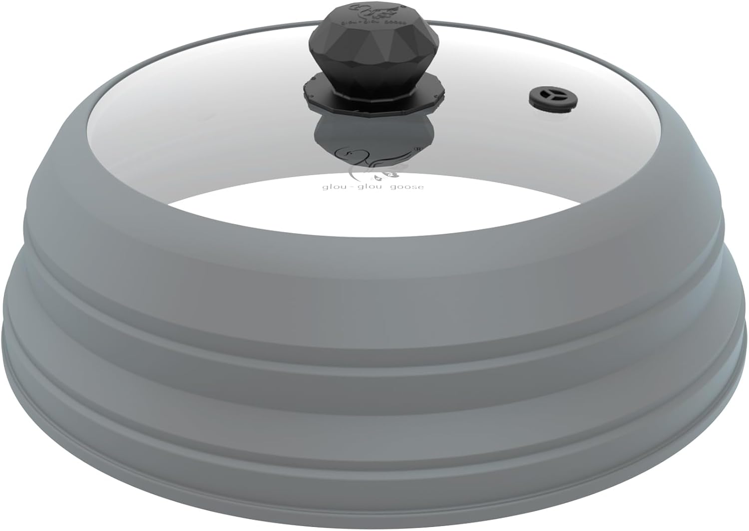 Microwave Splatter Cover Vented Glass Splatter Guard Lid with Collapsible Silicone for Food as Pot Cover Plate 9.8 inch Light Grey
