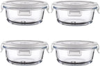 4Pack Round Glass Food Storage Containers With Lids, 1.5 Cup Round Meal Prep Bowls With Lids BPA-Free, Small Glass Food Containers for Soup Leftover, Microwave, Dishwasher, Freezer Safe