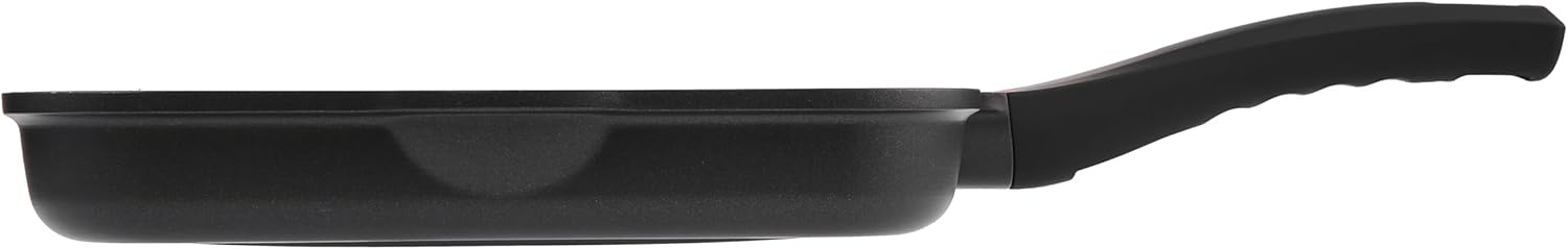 11 Inch Non Stick Grill Pan Granite Coated with Pour Spout - Lightweight 2.66 Quart Grill Pan for Indoor Cooking with Grip Handle - Induction Compatible PFOA Free Stove Top (Black)