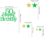 Glittery 50th Happy Birthday Cake Topper with Star,Personalised 50 Birthday Cake Toppers Party Decorations Party Supplies for Boys Girls Green Gold