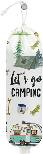 Camping Plastic Bag Holder, Wall Mount Trash Bag Holder, Tent Rv Bonfire Large Reusable Grocery Bags Organizer Storage Dispenser for Camp Kitchen Pantry, Camping Gifts for Women Men Camper