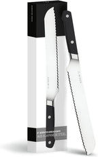 Misen Serrated Bread Knife – High-Carbon Japanese AUS8 Steel – Effortless Slicing of Bread, Pastries, and Fruits – Razor-Sharp Edge and Durable Blade with Ergonomic Handle - 8", Black