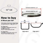 11 In Glass Lid for Frying Pan, Tempered Replacement Cover Compatible with All 11" Cookware for Skillets, Round Cast Iron, Cast Aluminium, Stainless Steel Pans &Pots, 10.8in/ 276mm - 11.2in/292mm